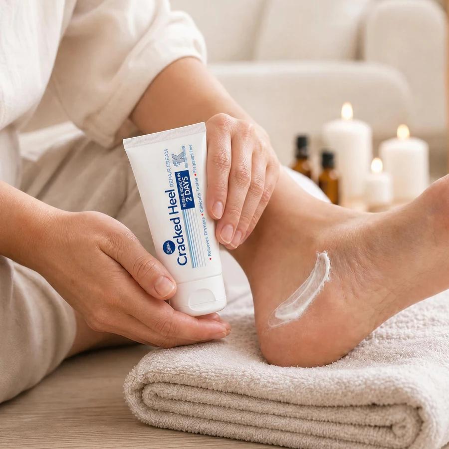 Woman applying Pedicare skincare